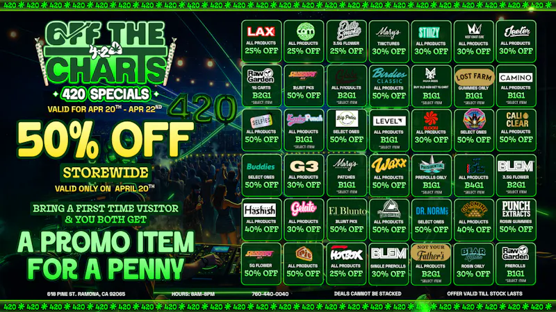 Off the Charts - Ramona 420 might be over BUT our DEALS are not @ OTC!