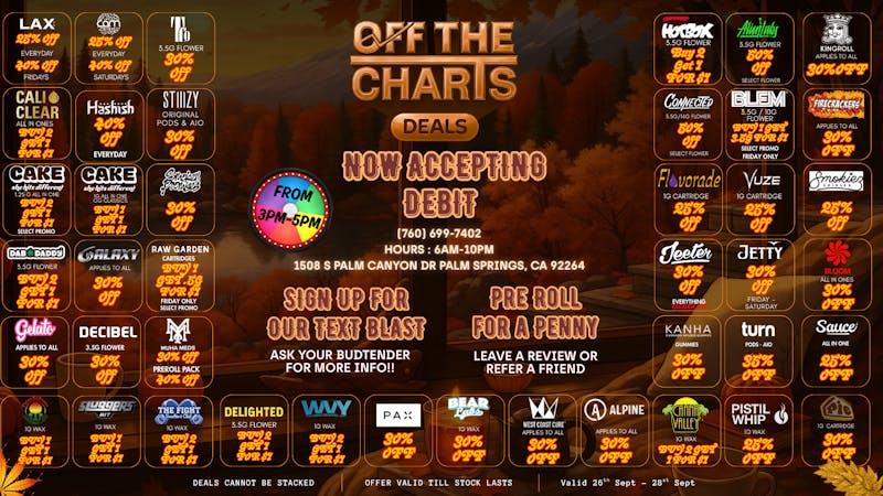 Off The Charts - Palm Springs FTP?! RECEIVE 25% OFF!!