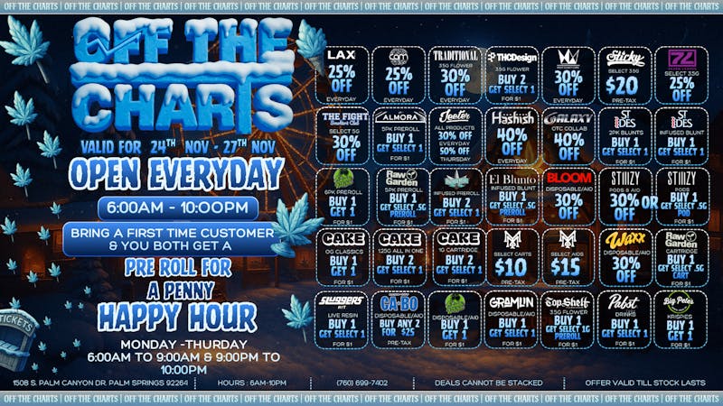 Off The Charts - Palm Springs Don't miss out on the best holiday deals around!