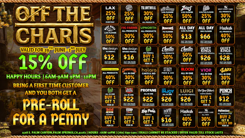 Off The Charts - Palm Springs South FIRE DEALS FOR YOUR WEEKLY NEEDS!