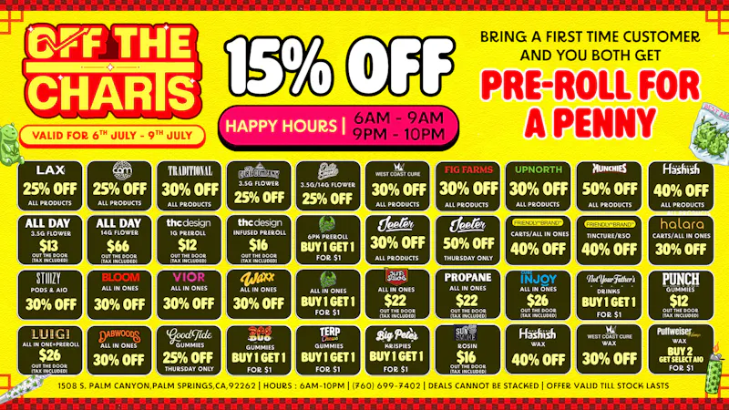 Off The Charts - Palm Springs South FIRE DEALS FOR YOUR WEEKLY NEEDS!