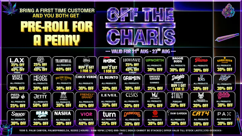 Off The Charts - Palm Springs South PS1 WEEKEND DEALS!!!!!!!!
