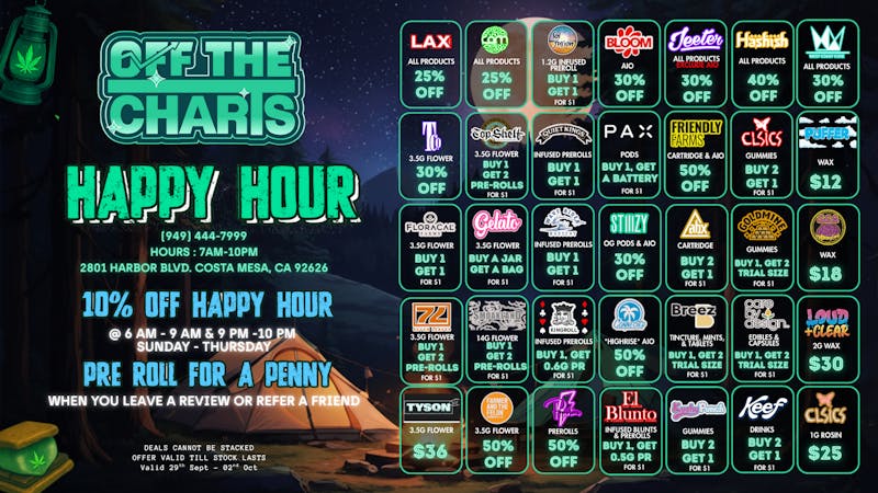 Off The Charts - Costa Mesa 🌳💸🍃 SMOKING HOT DEALS 🍃💸🌳
