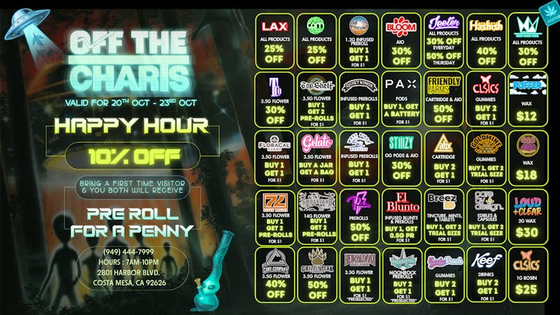 Off The Charts - Costa Mesa 🍃💸 DEALS TO BRIGTHEN YOUR WEEK💸🍃
