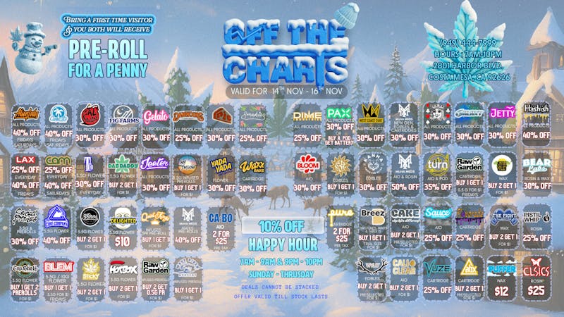 Off The Charts - Costa Mesa 🌨️☃️ Cozy up to these deals☃️🌨️