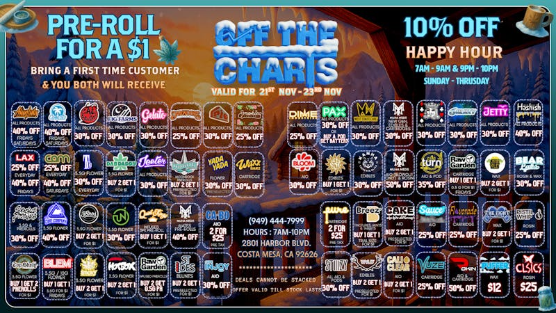 Off The Charts - Costa Mesa 🌳❤️‍🔥💨SMOKIN DAILY DEALS💨❤️‍🔥🌳
