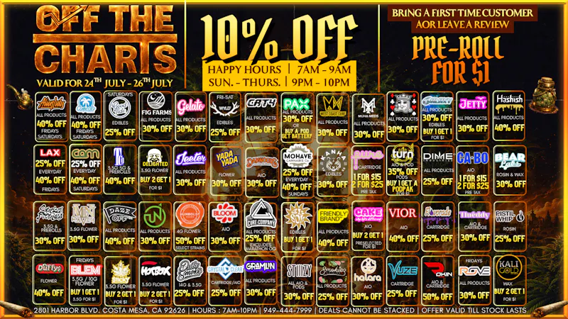 Off The Charts - Costa Mesa 🌳❤️‍🔥💨SMOKIN DAILY DEALS💨❤️‍🔥🌳