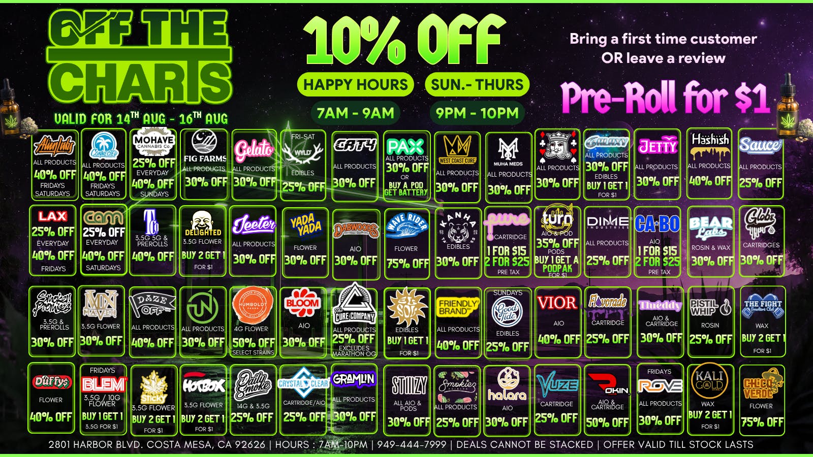 Off The Charts - Costa Mesa 🌳💸🍃 SMOKING HOT DEALS 🍃💸🌳