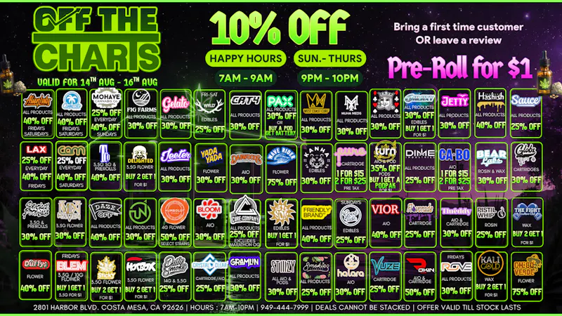 Off The Charts - Costa Mesa 🌳💸🍃 SMOKING HOT DEALS 🍃💸🌳