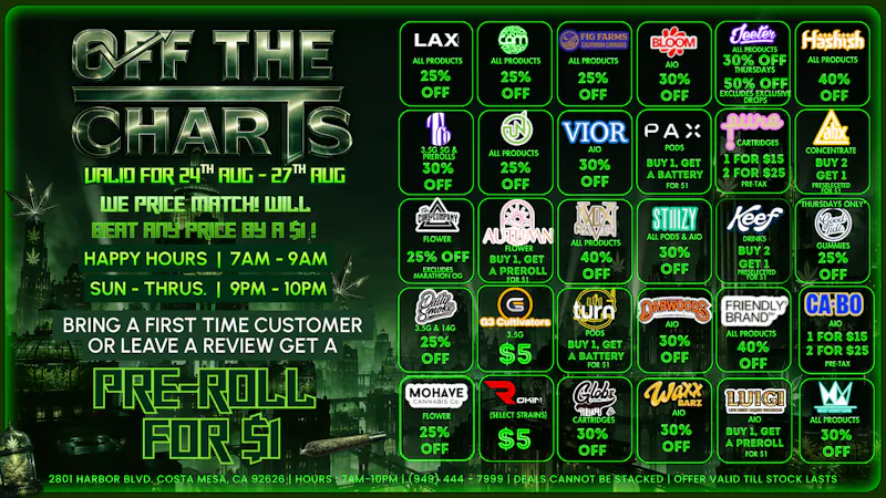 Off The Charts - Costa Mesa 🌳❤️‍🔥💨SMOKIN DAILY DEALS💨❤️‍🔥🌳