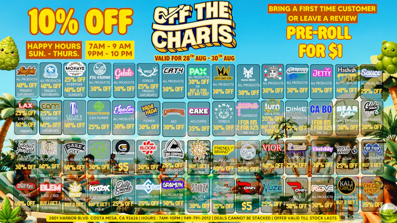Off The Charts - Costa Mesa 🌳💸🍃 SMOKING HOT DEALS 🍃💸🌳