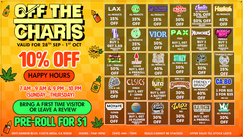 Off The Charts - Costa Mesa 🌳💸🍃 SMOKING HOT DEALS 🍃💸🌳