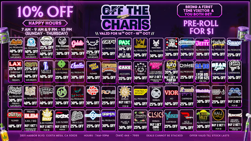 Off The Charts - Costa Mesa ✨😎🪩DEALS ON DEALS🪩😎✨
