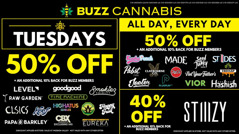 Buzz Cannabis- La Mesa Tuesday Deals at BUZZ