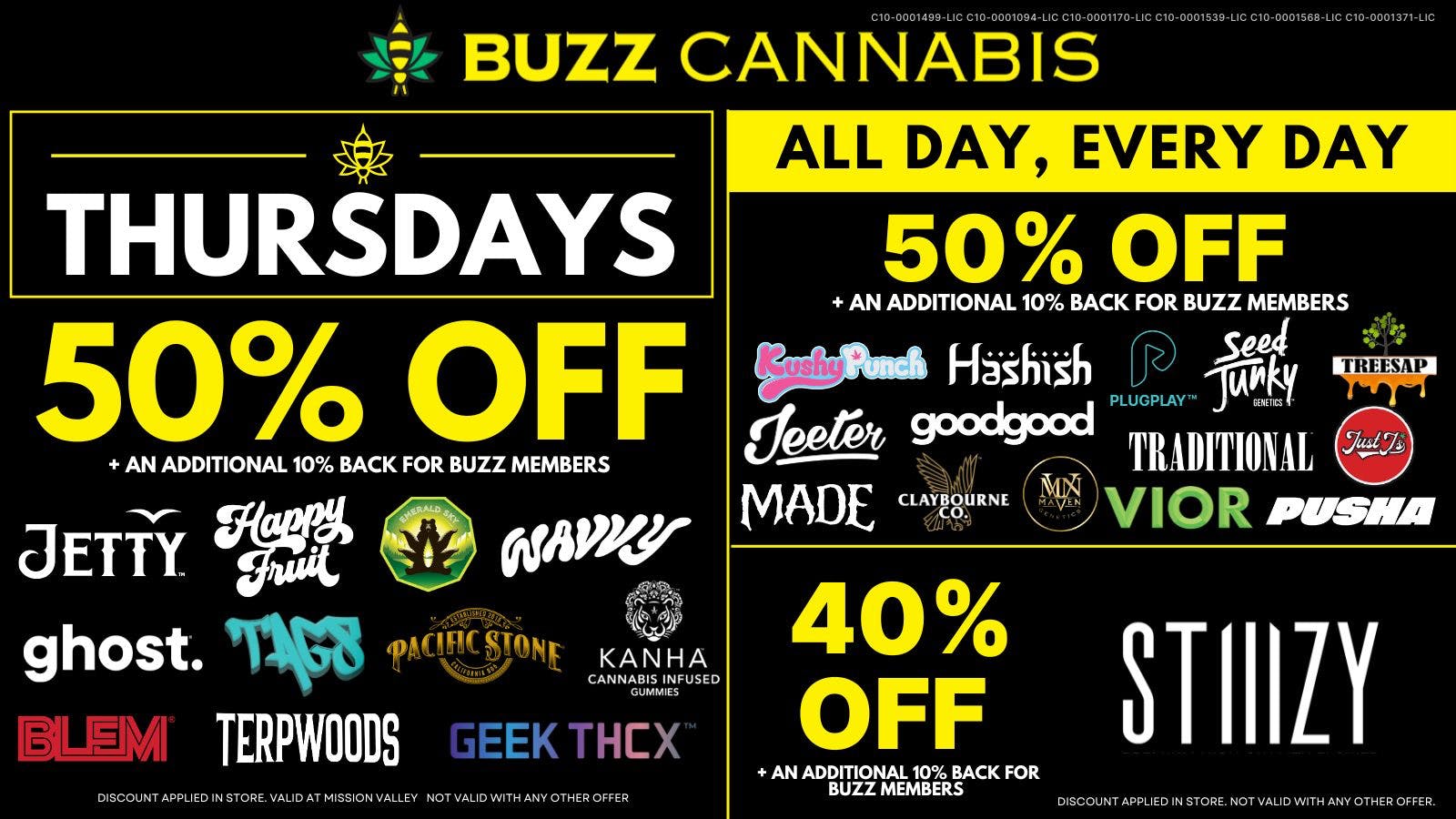Buzz Cannabis - Mission Valley Thursday Deals BUZZ Mission Valley