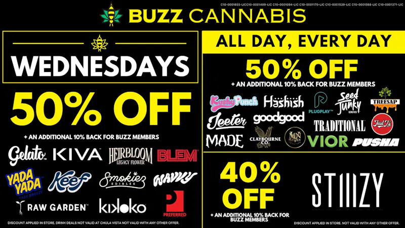Buzz Cannabis - Chula Vista Wednesday Deals at BUZZ