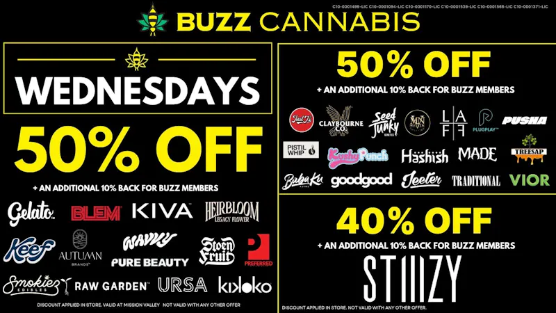 Buzz Cannabis- Lemon Grove Wednesday Deals at BUZZ