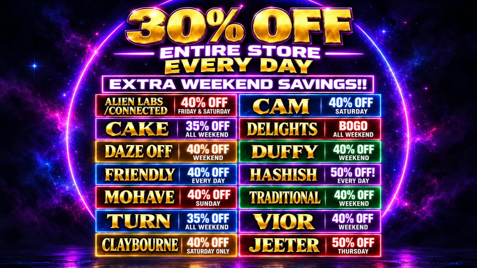 Off the Charts - Vista 30% OFF ENTIRE STORE + DAILY SPECIALS