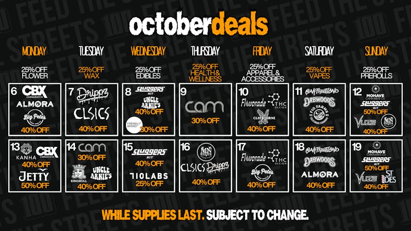 PACKS Weed Dispensary Orange County OCTOBER DAILY DISCOUNTS