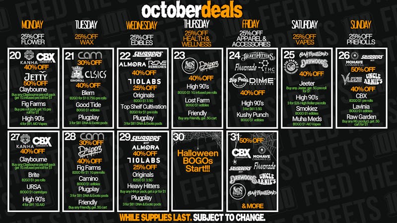 PACKS Weed Dispensary Orange County OCTOBER DAILY DISCOUNTS
