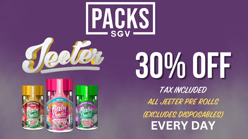 PACKS Weed Dispensary San Gabriel Valley JEETER 30% OFF EVERYDAY!!