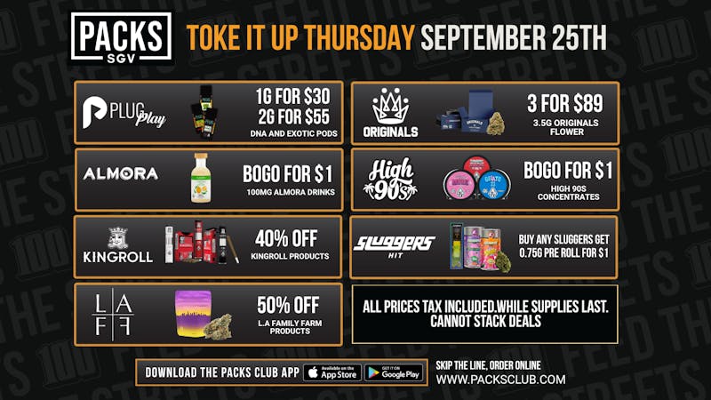 PACKS Weed Dispensary San Gabriel Valley TOKE IT UP THURSDAY