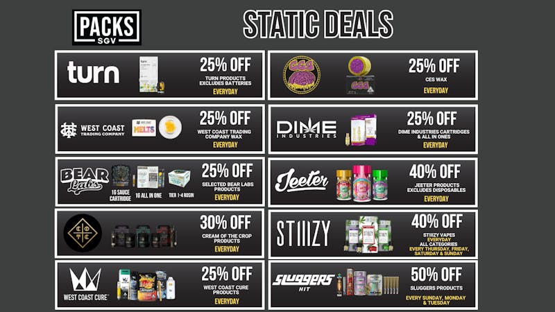 PACKS Weed Dispensary San Gabriel Valley STATIC DEALS @ PACKS SGV