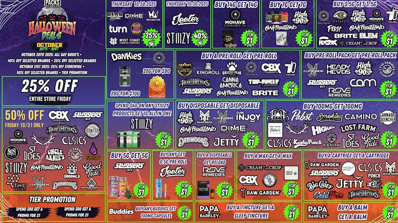 PACKS Weed Dispensary San Gabriel Valley HALLOWEEN 10.30-10.31 DEALS