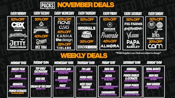 PACKS Weed Dispensary San Gabriel Valley NOVEMBER DISCOUNTS + WEEKLY DEALS