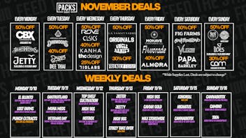 PACKS Weed Dispensary San Gabriel Valley NOVEMBER DISCOUNTS + WEEKLY DEALS