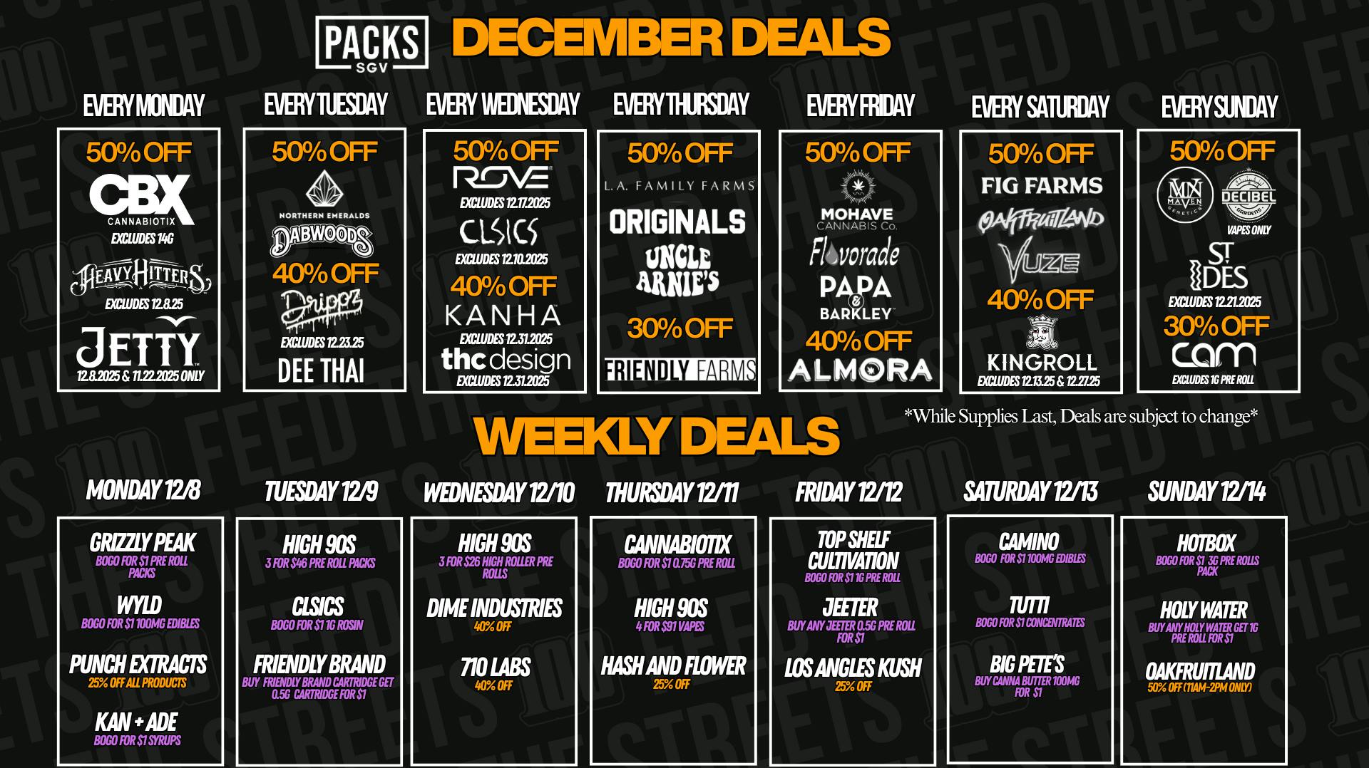 PACKS Weed Dispensary San Gabriel Valley DECEMBER DISCOUNTS + WEEKLY DEALS