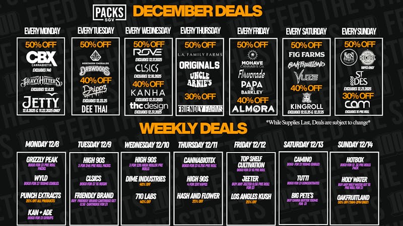 PACKS Weed Dispensary San Gabriel Valley DECEMBER DISCOUNTS + WEEKLY DEALS