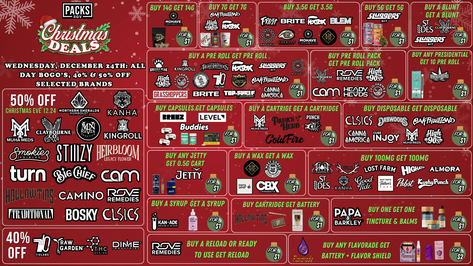 PACKS Weed Dispensary San Gabriel Valley CHRISTMAS EVE DEALS