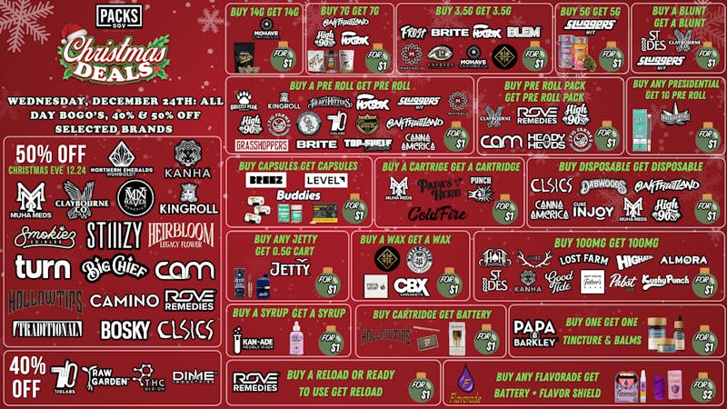 PACKS Weed Dispensary San Gabriel Valley CHRISTMAS EVE DEALS
