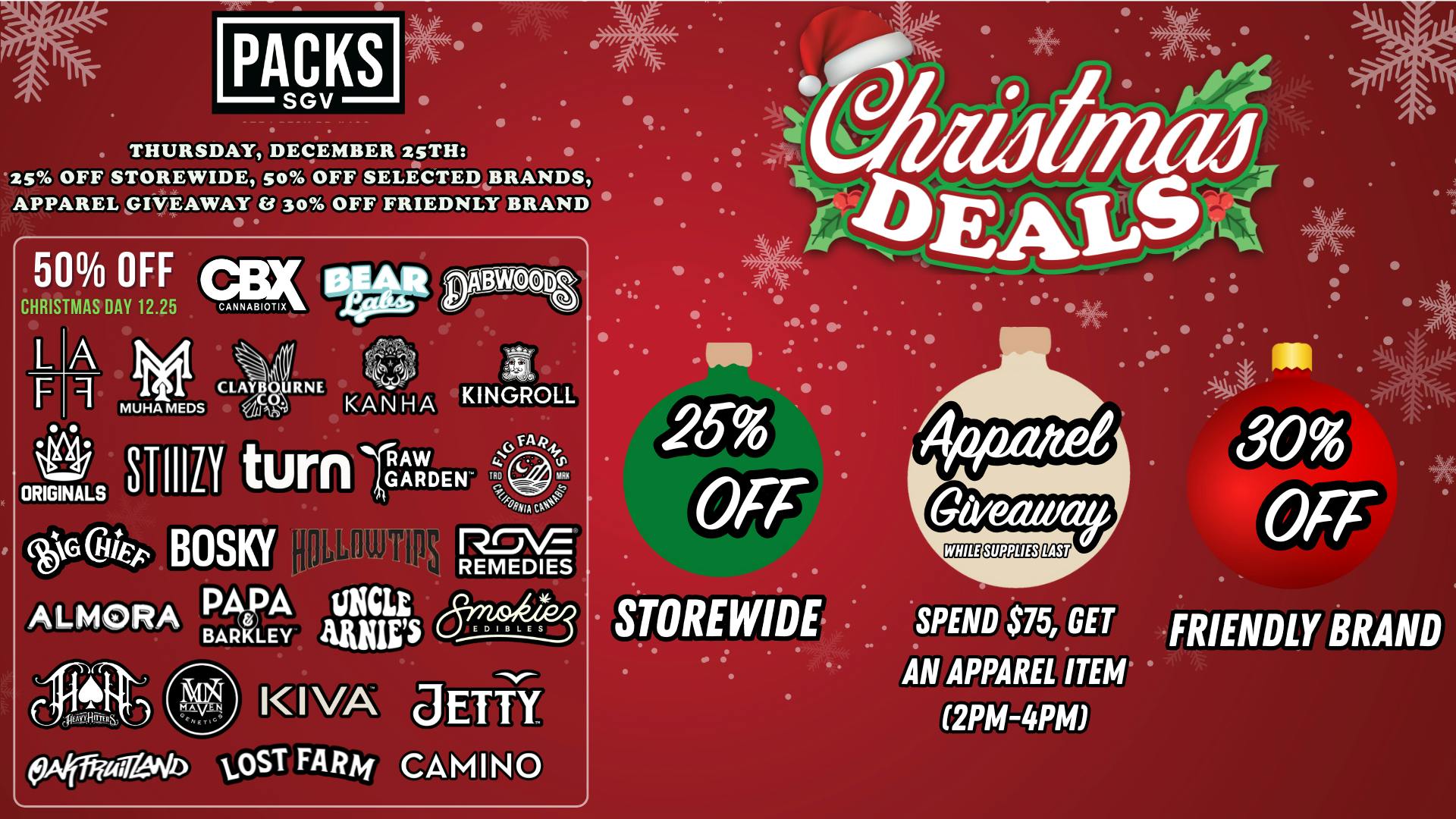 PACKS Weed Dispensary San Gabriel Valley CHRISTMAS DAY DEALS