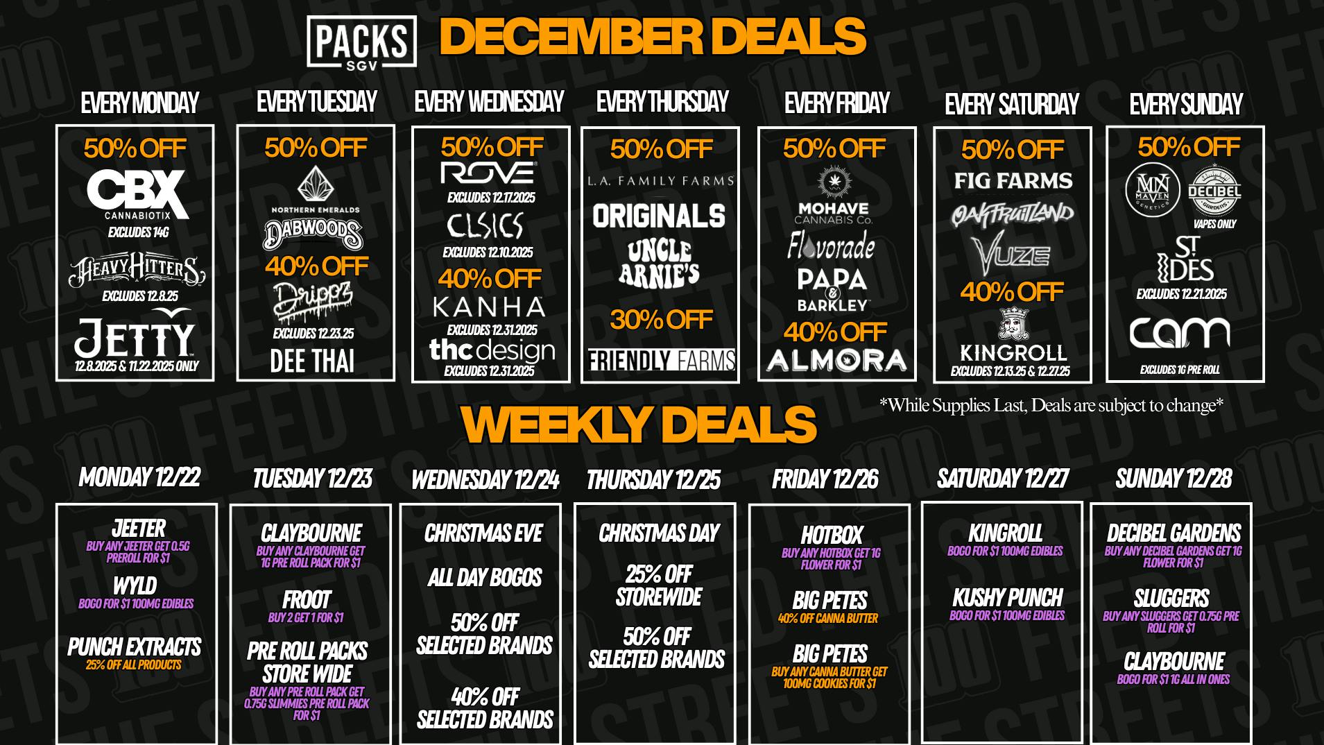PACKS Weed Dispensary San Gabriel Valley DECEMBER DISCOUNTS + WEEKLY DEALS