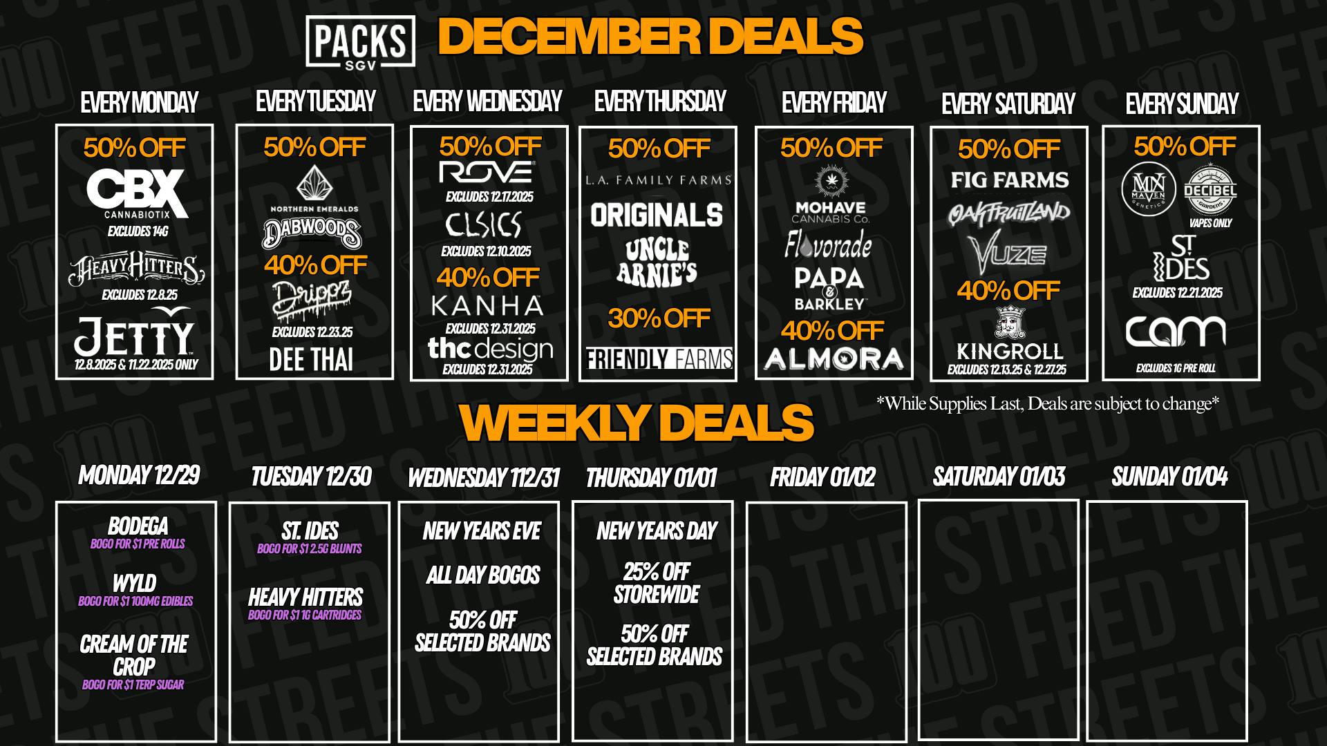 PACKS Weed Dispensary San Gabriel Valley DECEMBER DISCOUNTS + WEEKLY DEALS