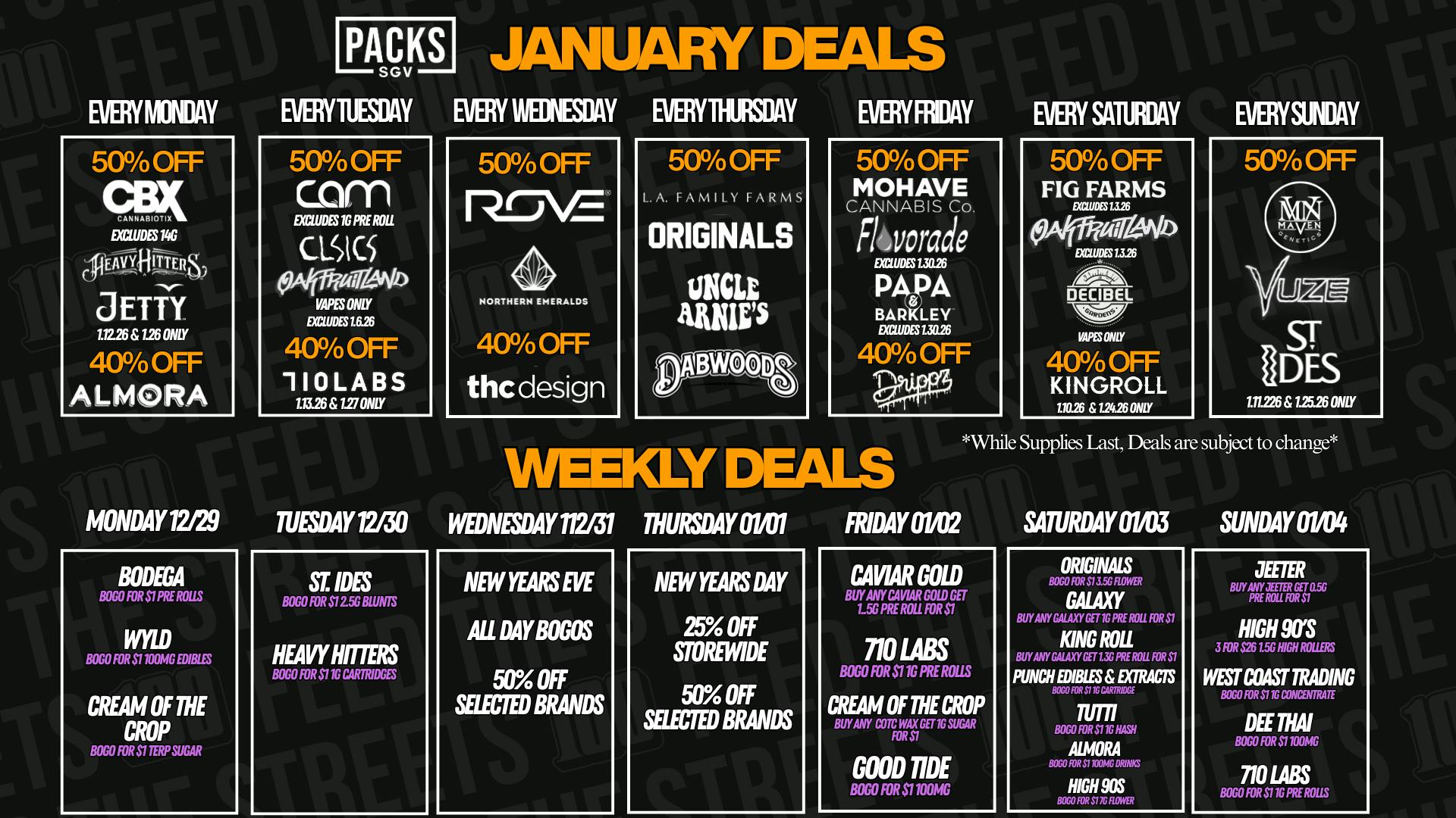 PACKS Weed Dispensary San Gabriel Valley JANUARY DISCOUNTS + WEEKLY DEALS