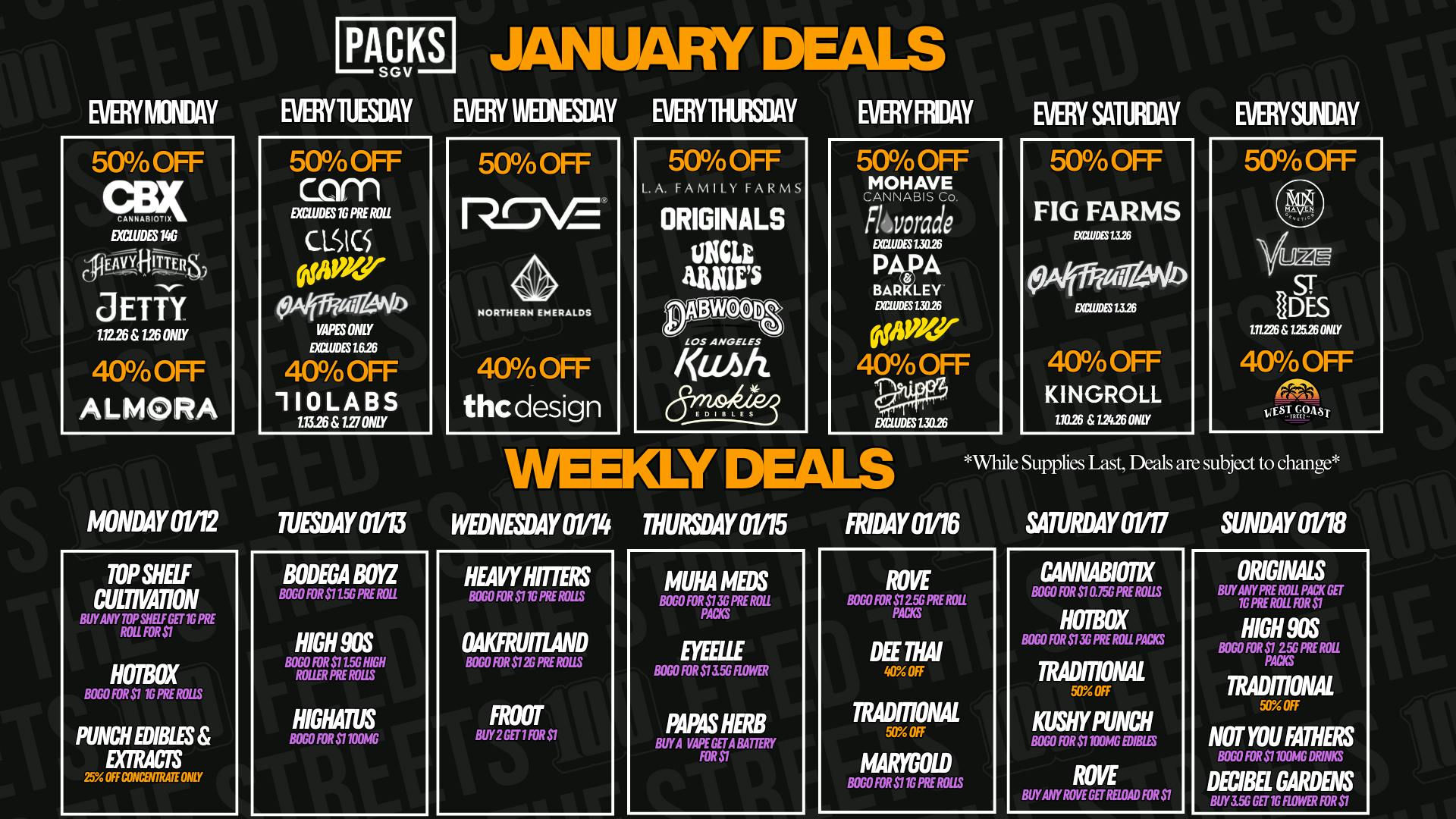 PACKS Weed Dispensary San Gabriel Valley JANUARY DISCOUNTS + WEEKLY DEALS