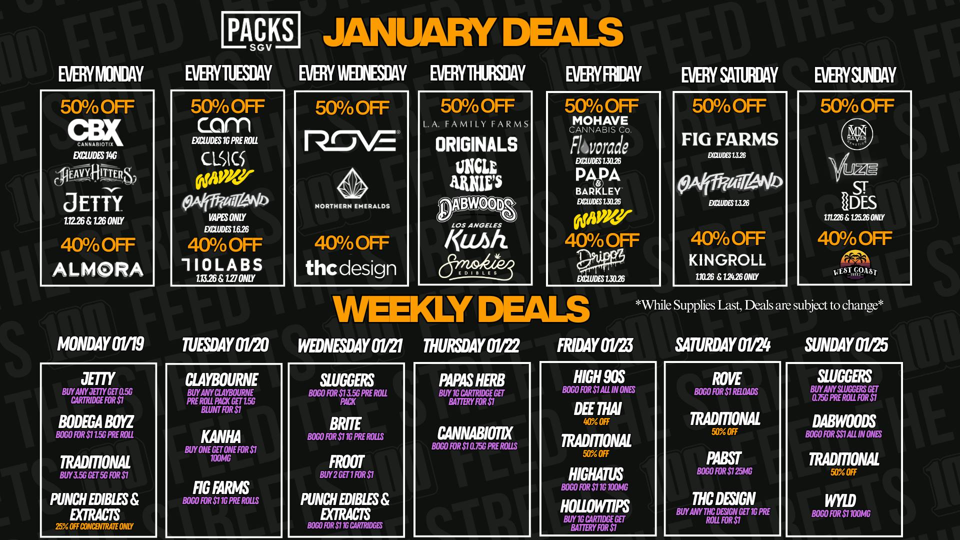 PACKS Weed Dispensary San Gabriel Valley JANUARY DISCOUNTS + WEEKLY DEALS