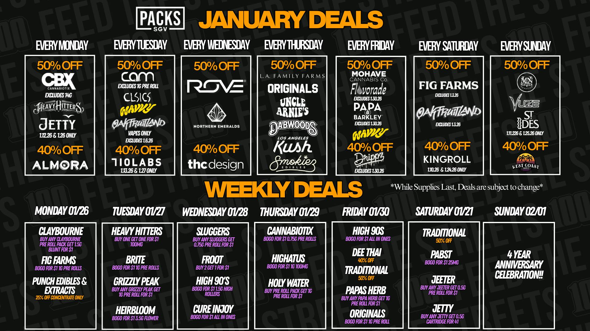 PACKS Weed Dispensary San Gabriel Valley JANUARY DISCOUNTS + WEEKLY DEALS