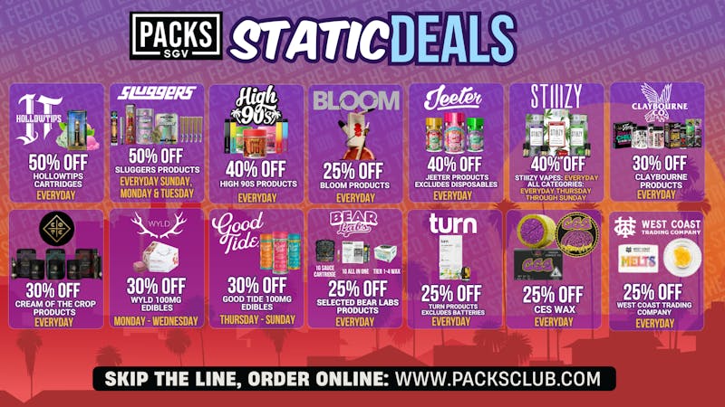 PACKS Weed Dispensary San Gabriel Valley STATIC DEALS @ PACKS SGV