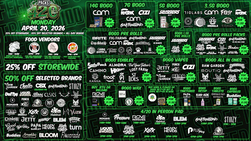 PACKS Weed Dispensary San Gabriel Valley 4/20 Deals & BOGOS