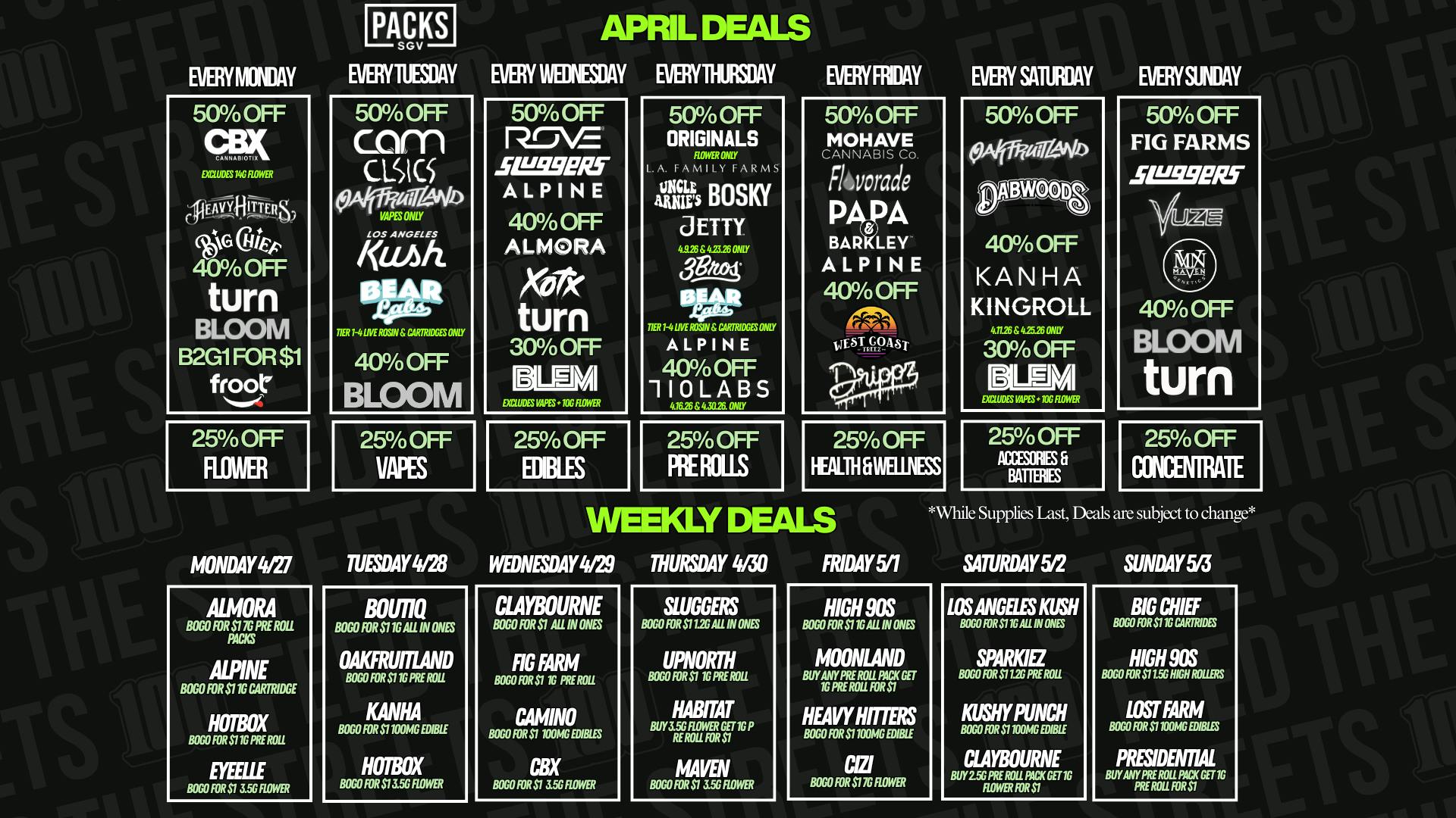 PACKS Weed Dispensary San Gabriel Valley APRIL DISCOUNTS + WEEKLY DEALS