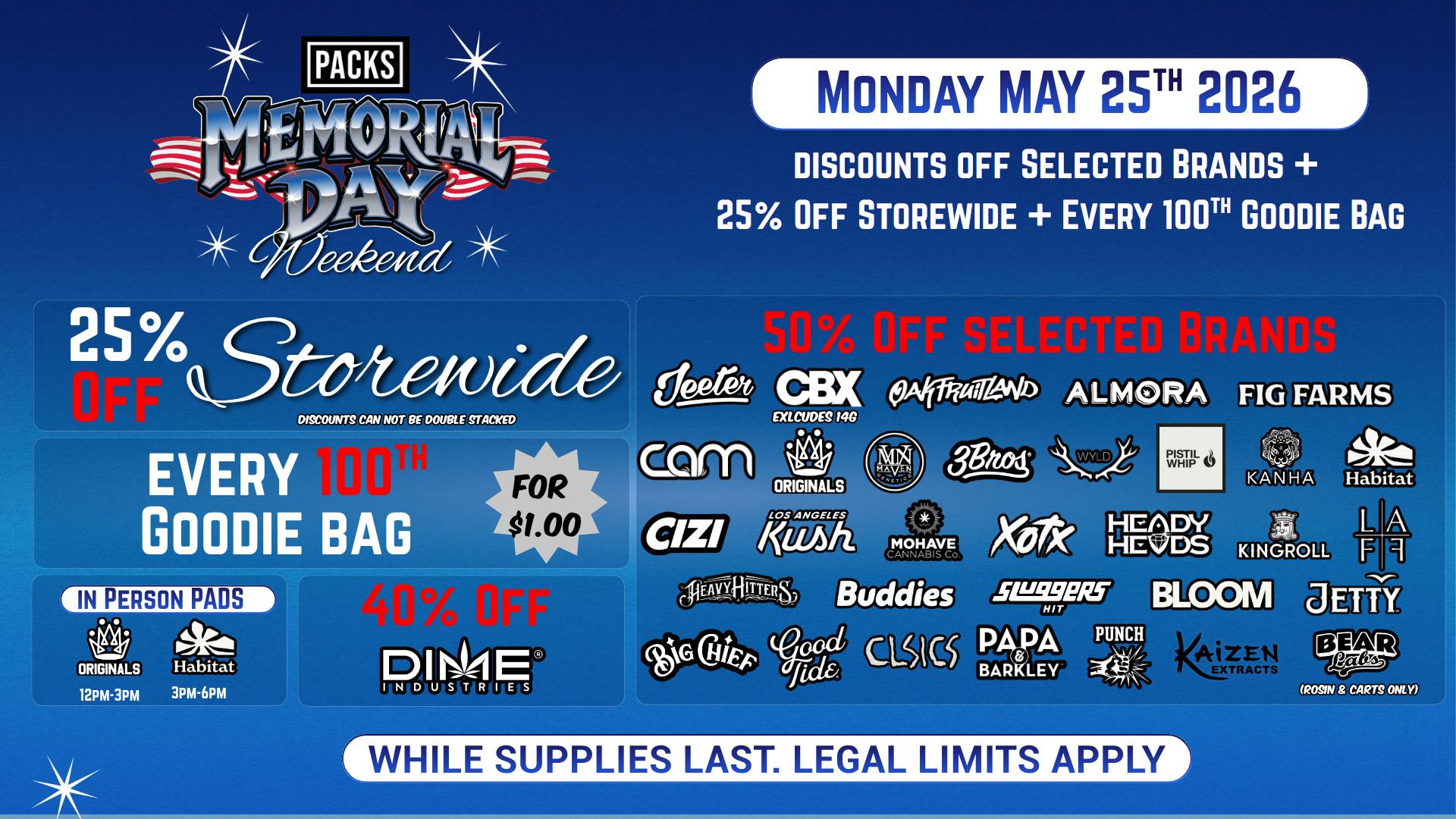 PACKS Weed Dispensary San Gabriel Valley Memorial Day Deals