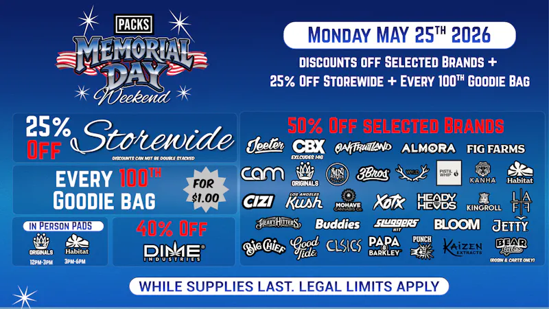 PACKS Weed Dispensary San Gabriel Valley Memorial Day Deals
