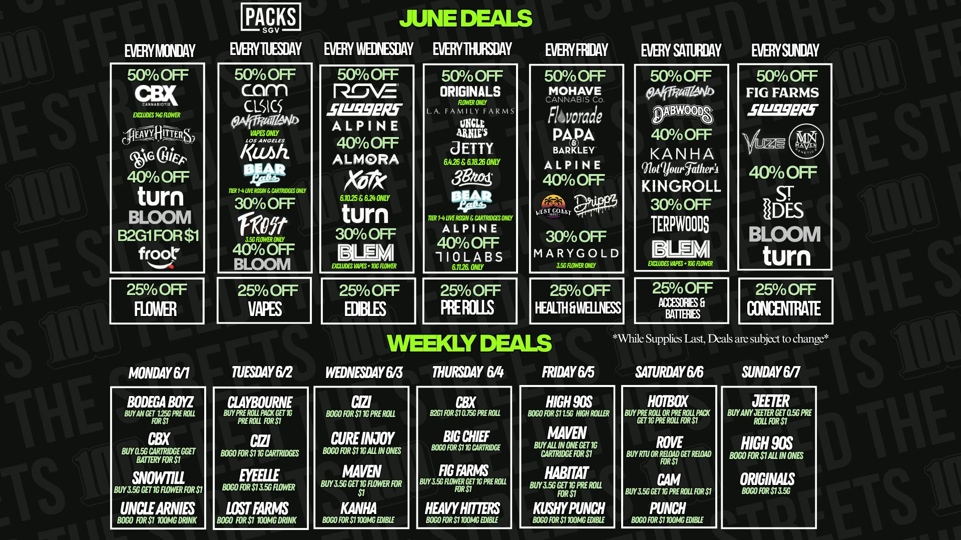 PACKS Weed Dispensary San Gabriel Valley JUNE DISCOUNTS + WEEKLY DEALS