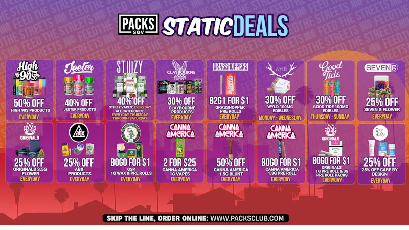 PACKS Weed Dispensary San Gabriel Valley STATIC DEALS @ PACKS SGV