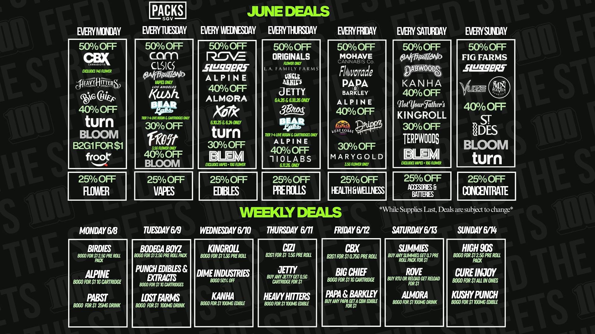PACKS Weed Dispensary San Gabriel Valley JUNE DISCOUNTS + WEEKLY DEALS