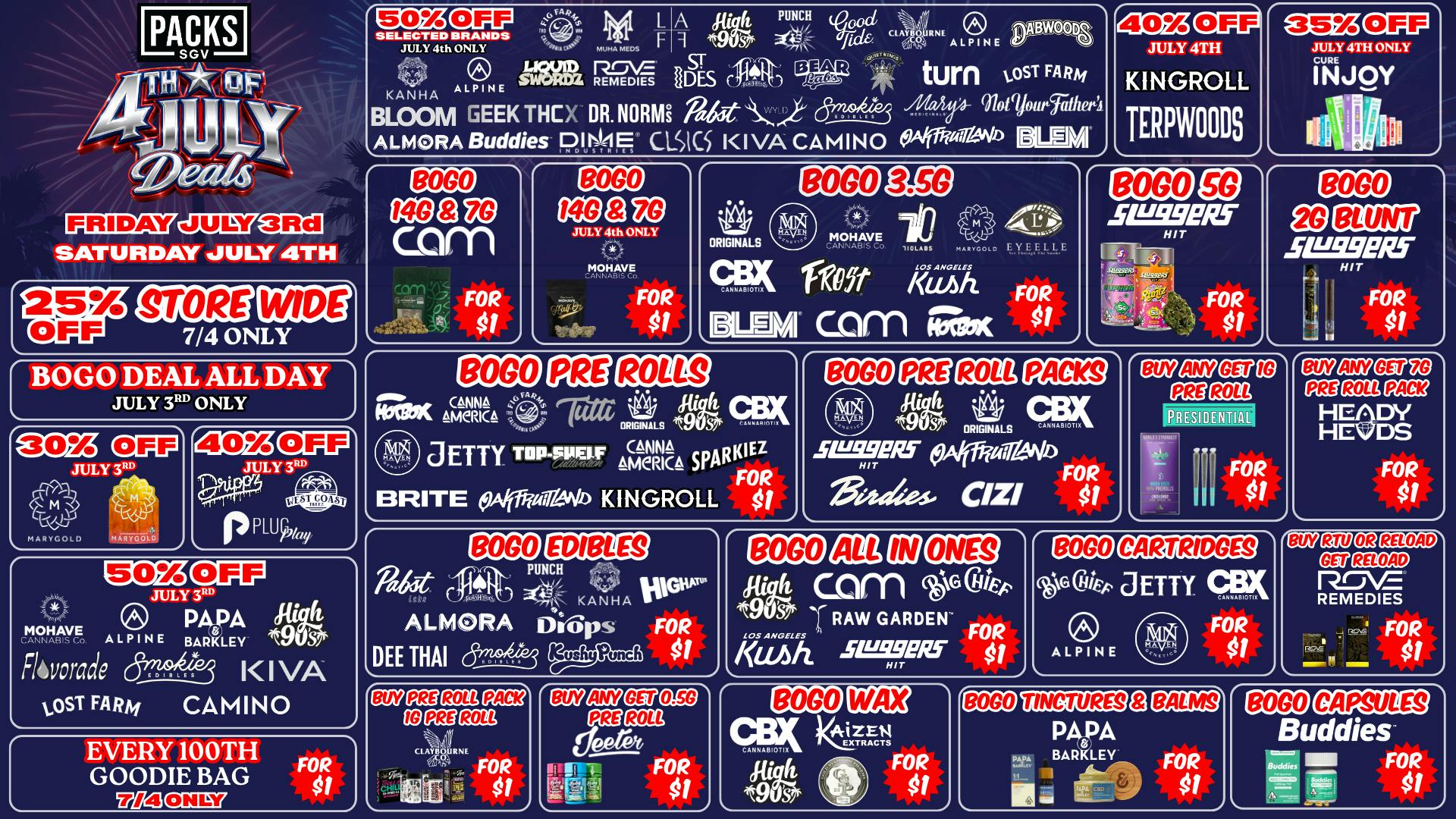 PACKS Weed Dispensary San Gabriel Valley PACKS SGV JULY 3RD-4TH DEALS